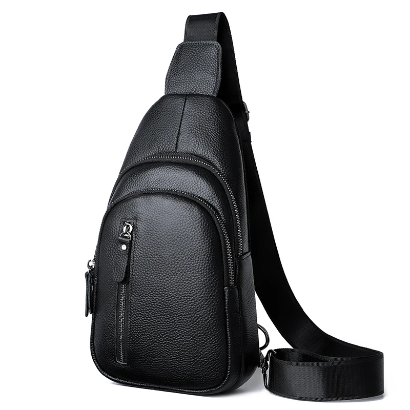 Premium Genuine Leather Men's Chest Bag Casual Crossbody Messenger Bag with Multiple Compartments - Image 7