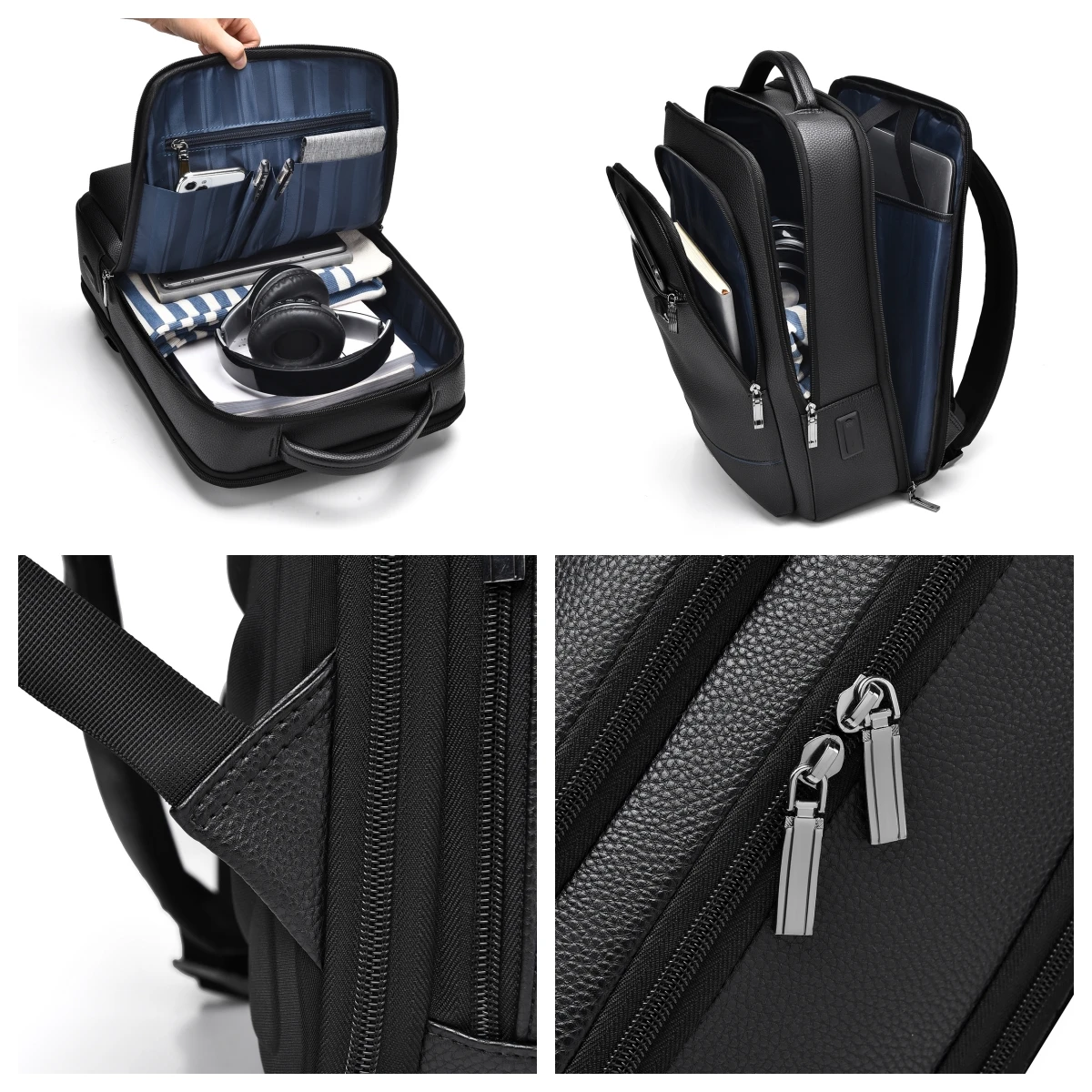 Premium Black Genuine Leather Business Laptop Backpack for Men with Multi-Compartment Organization - Image 6