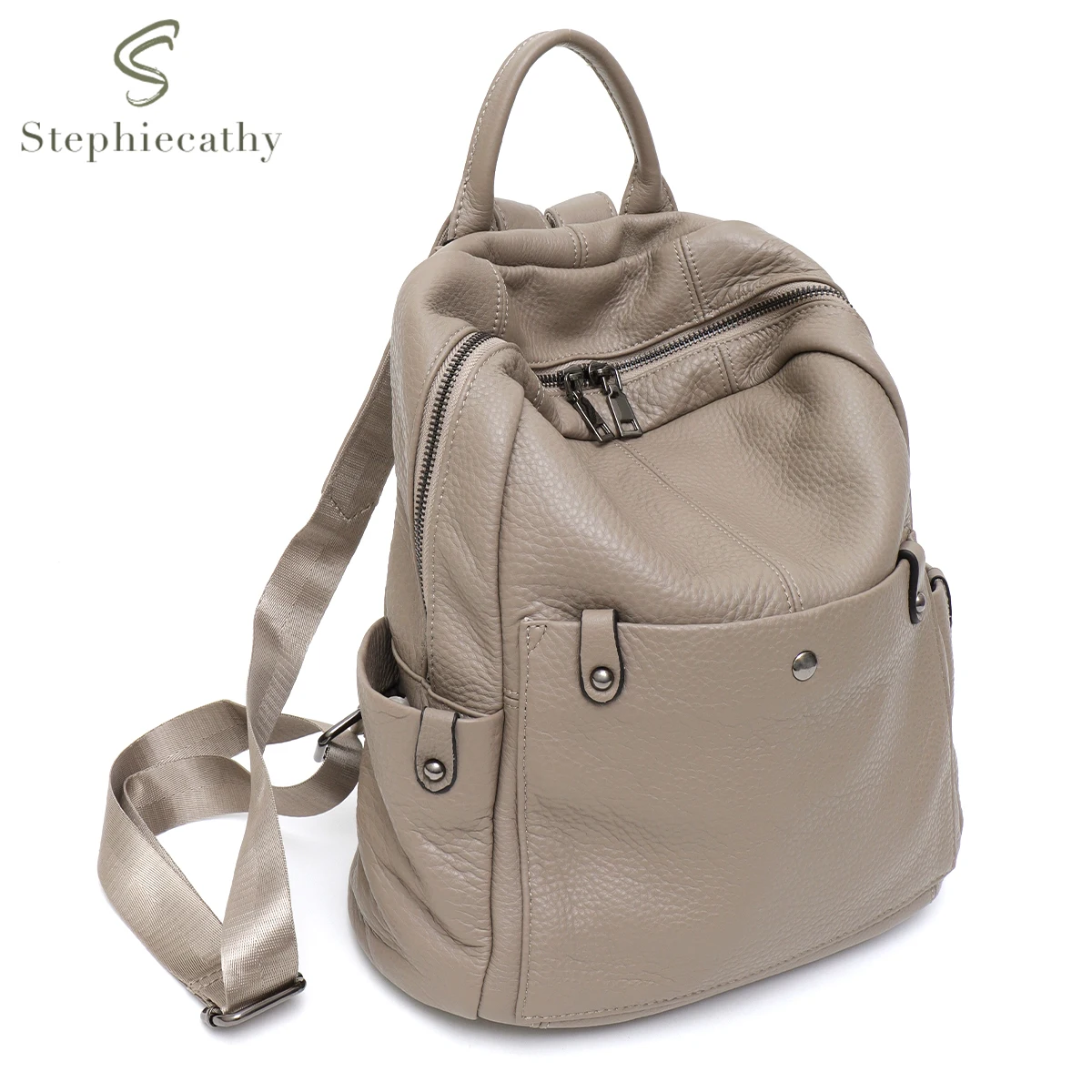 Premium Genuine Cowhide Leather Backpack Unisex Compact Multi-Pocket Casual Daypack for Travel and Everyday Use