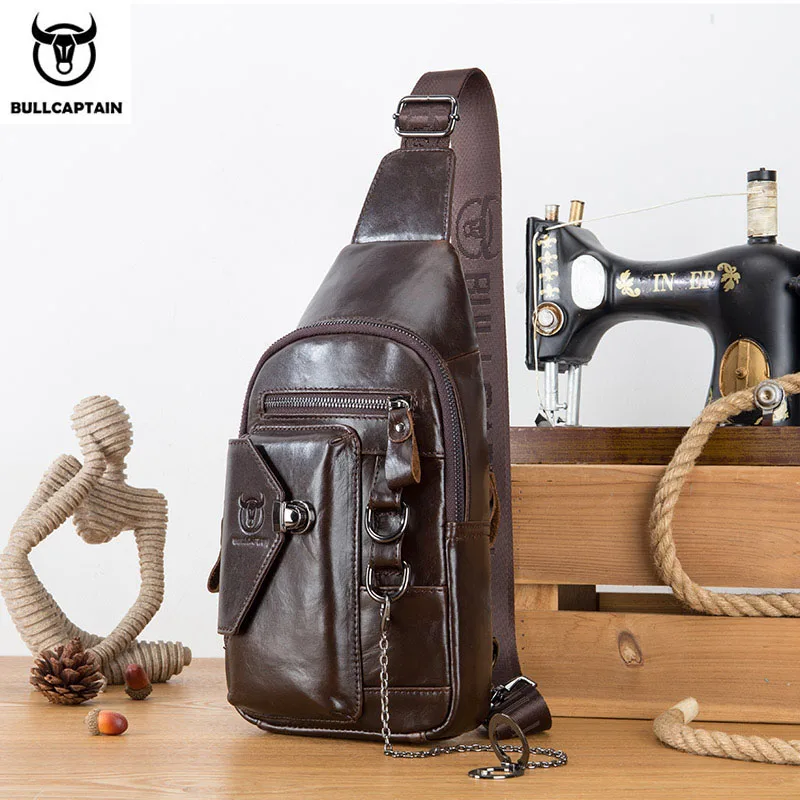 Premium Genuine Leather Men's Chest Sling Bag with Multiple Compartments