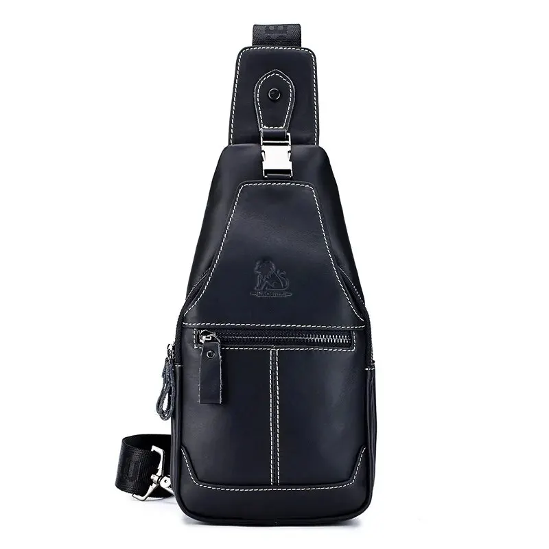 Premium Full Grain Leather Sling Bag Men's Vintage Crossbody Chest Pack with Large Capacity - Image 9
