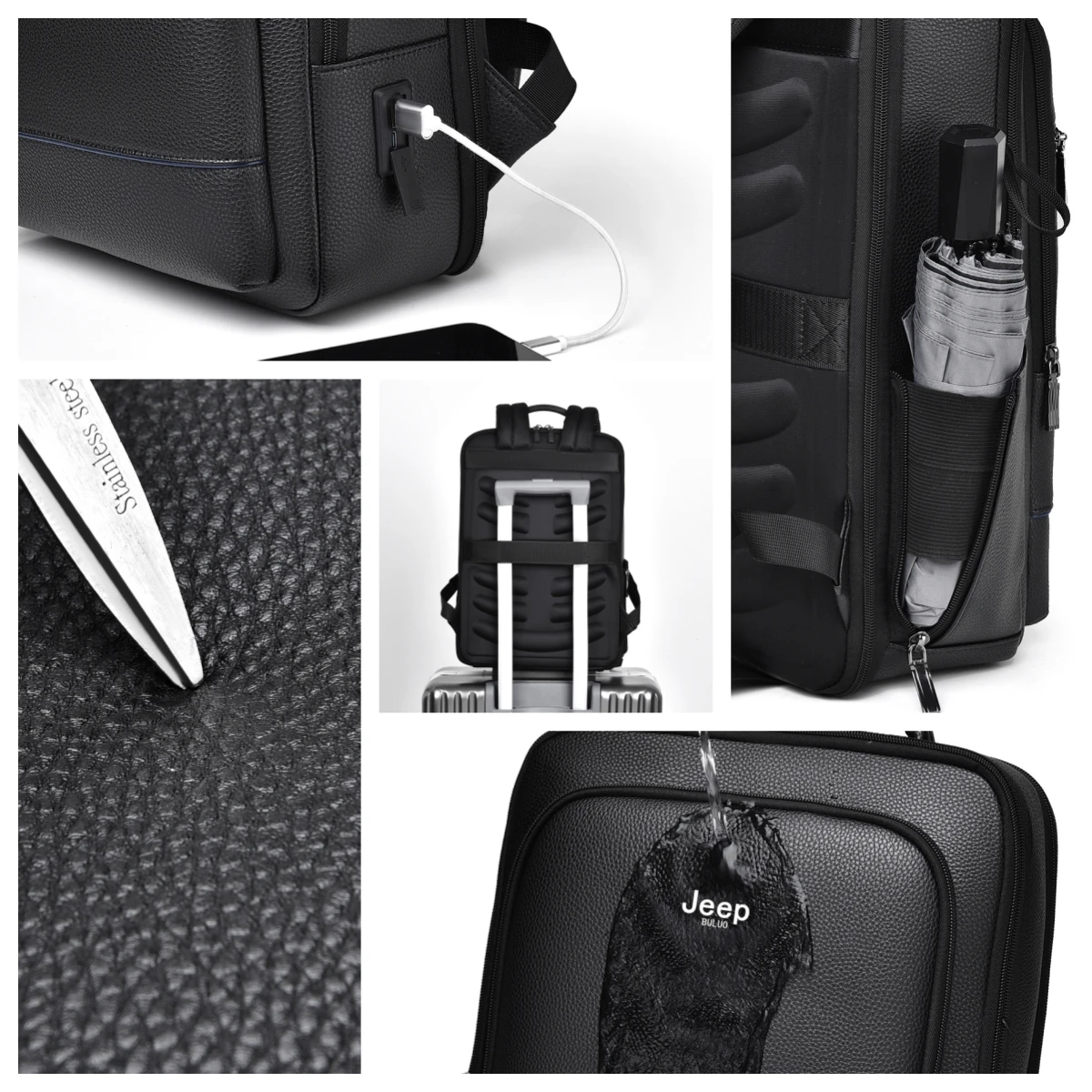 Premium Black Genuine Leather Business Laptop Backpack for Men with Multi-Compartment Organization - Image 4