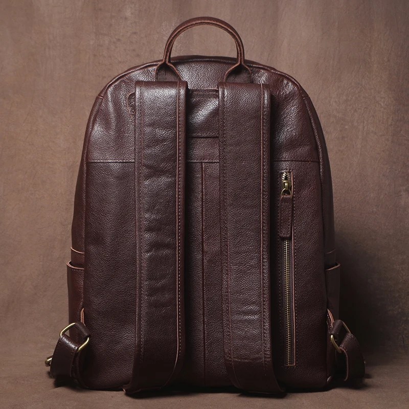 Premium Genuine Cowhide Leather Business Backpack with Laptop Compartment - Unisex Vintage Design - Image 2