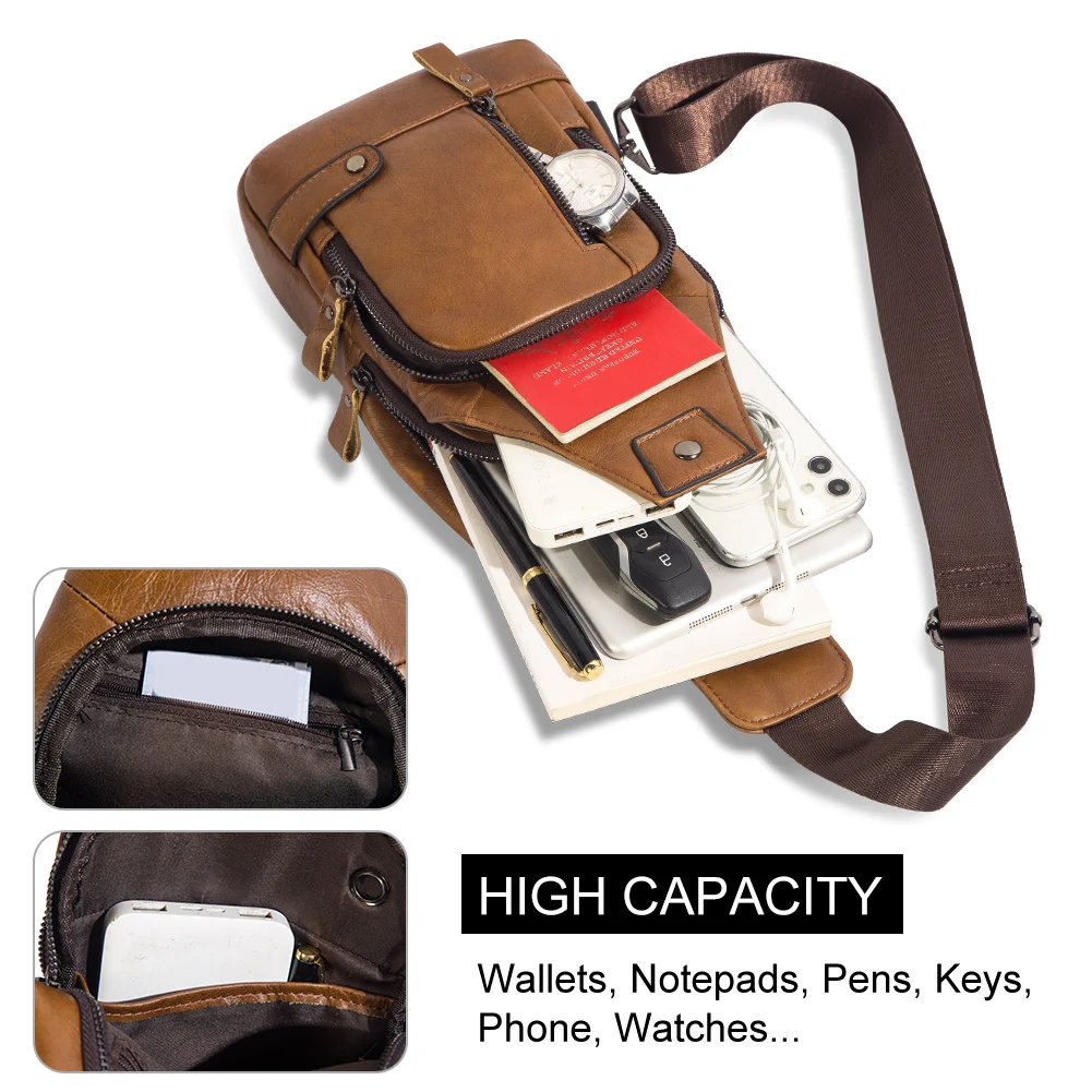 Premium Genuine Leather Men's Chest Bag with USB Port for Travel and Everyday Use - Image 3