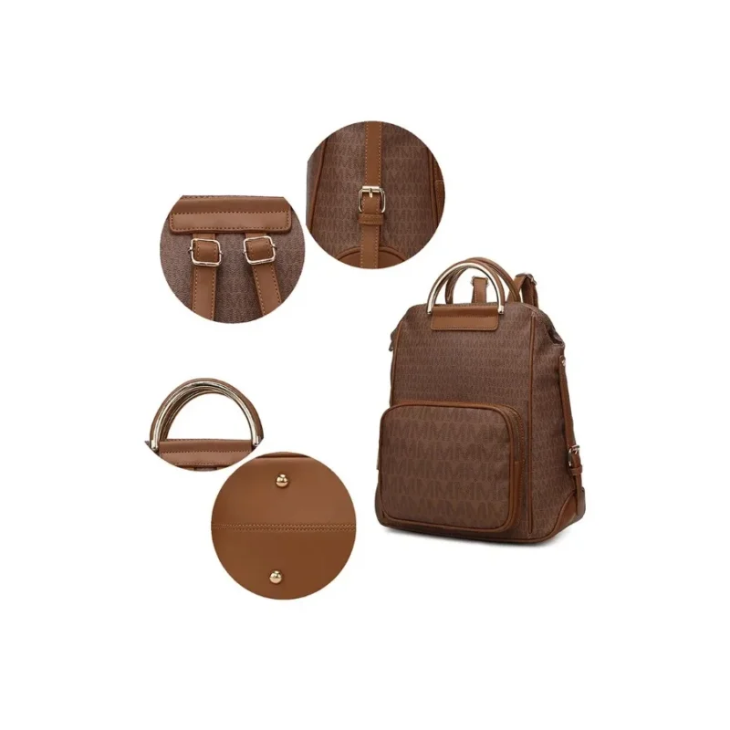 Premium MKF Signature Vegan Leather Women's Backpack with Monogram Print - Image 3