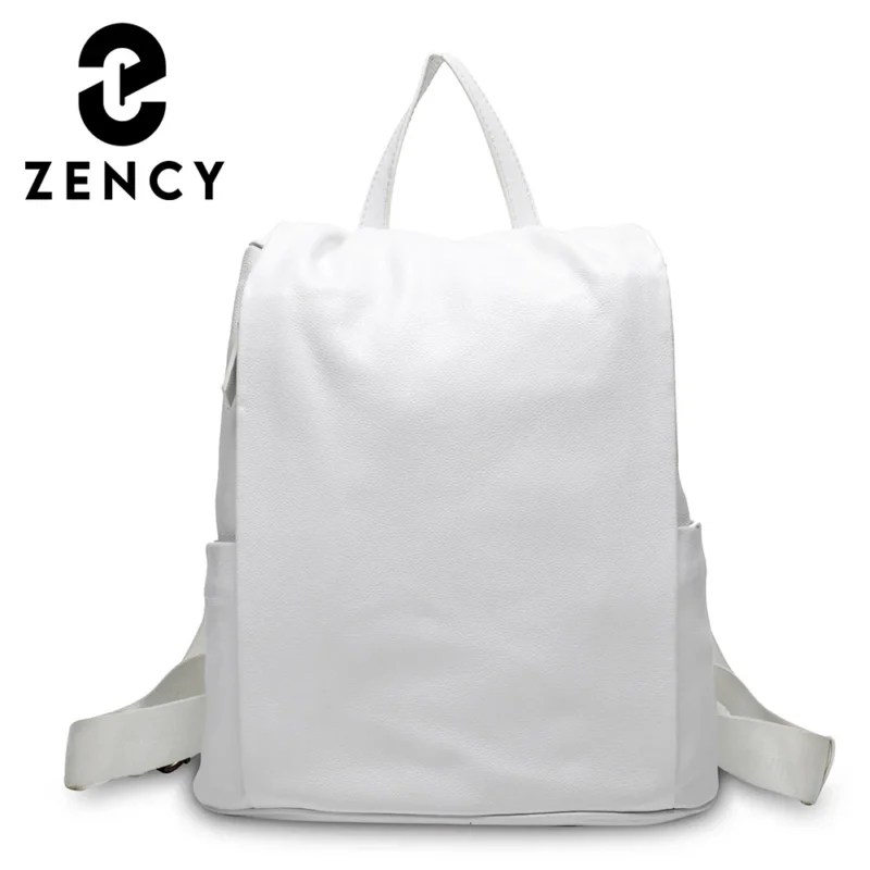 Premium White Full Grain Leather Women's Anti-theft Backpack with Multiple Compartments