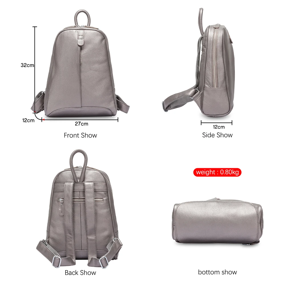 Premium Genuine Cow Leather Women's Fashion Backpack with Multiple Compartments for Travel and School - Image 3