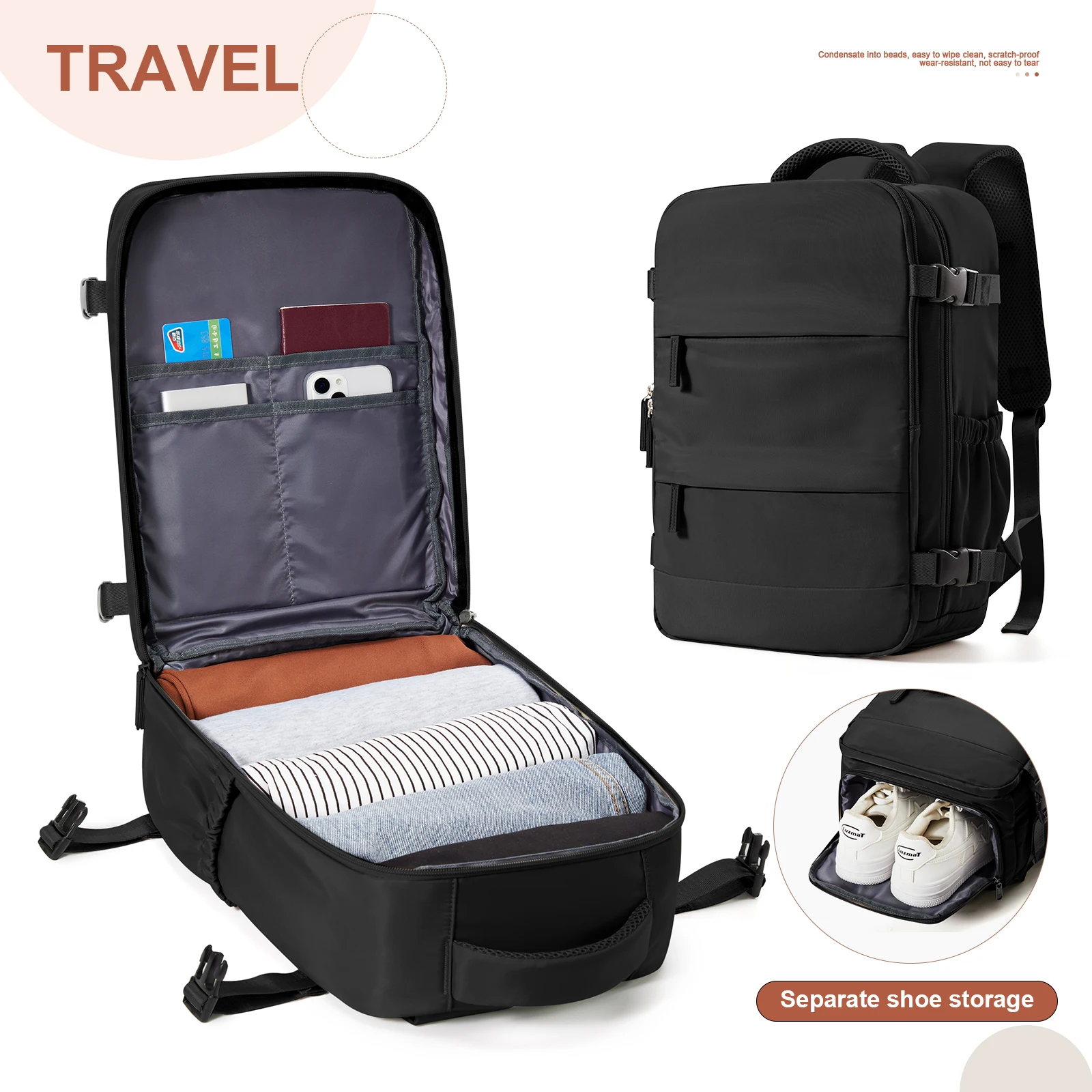 Compact Nylon Travel Backpack 40x20x25cm Cabin Size Carry-On Luggage with Laptop Compartment - Image 7
