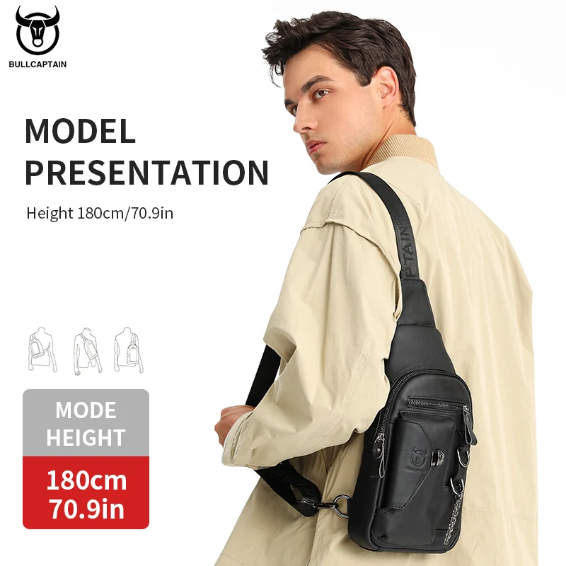 Premium Genuine Leather Men's Chest Sling Bag with Multiple Compartments - Image 3