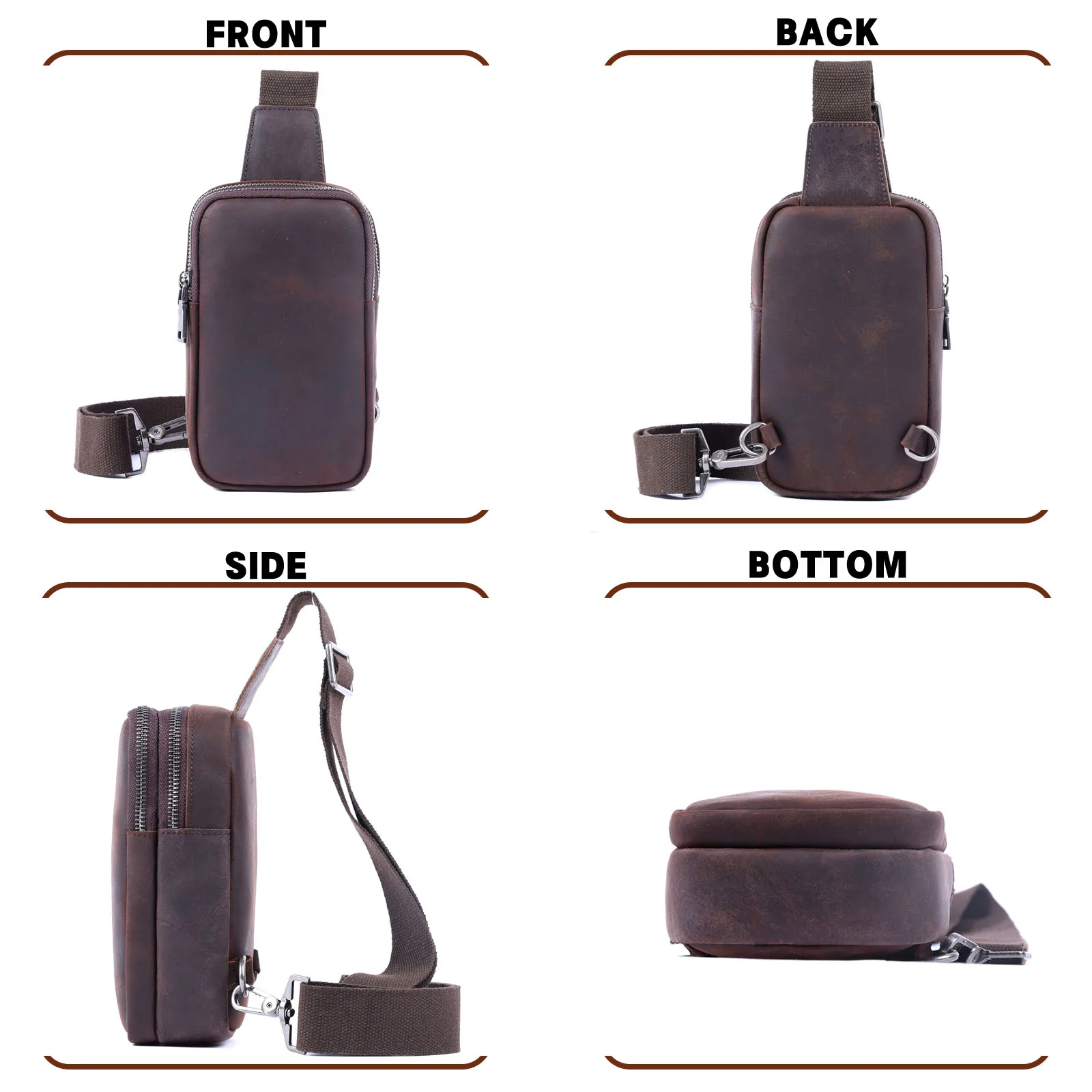 Premium Full Grain Leather Chest Sling Bag Men's Crossbody Daypack with Large Capacity - Image 4